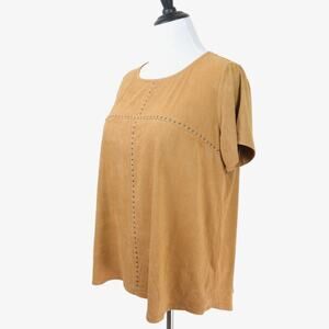 Mary McFadden Size 18/20 Faux Suede Short Sleeve Top Studded Tan